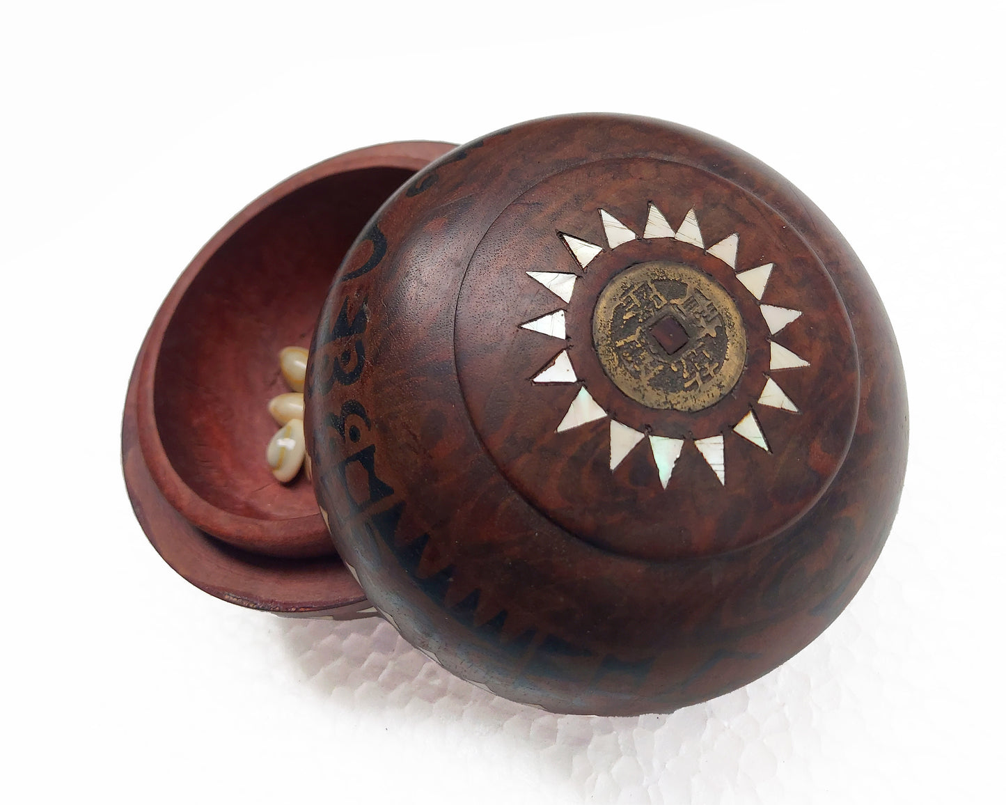 Traditional Handmade Wooden Mancala Board Game with Shell Inlay from Lombok Island - Strategy Game - Vintage Item - Asian Decor - Home Decor - Statement Pieces - Living Room Decor - Folk Art - Unique Gift Idea