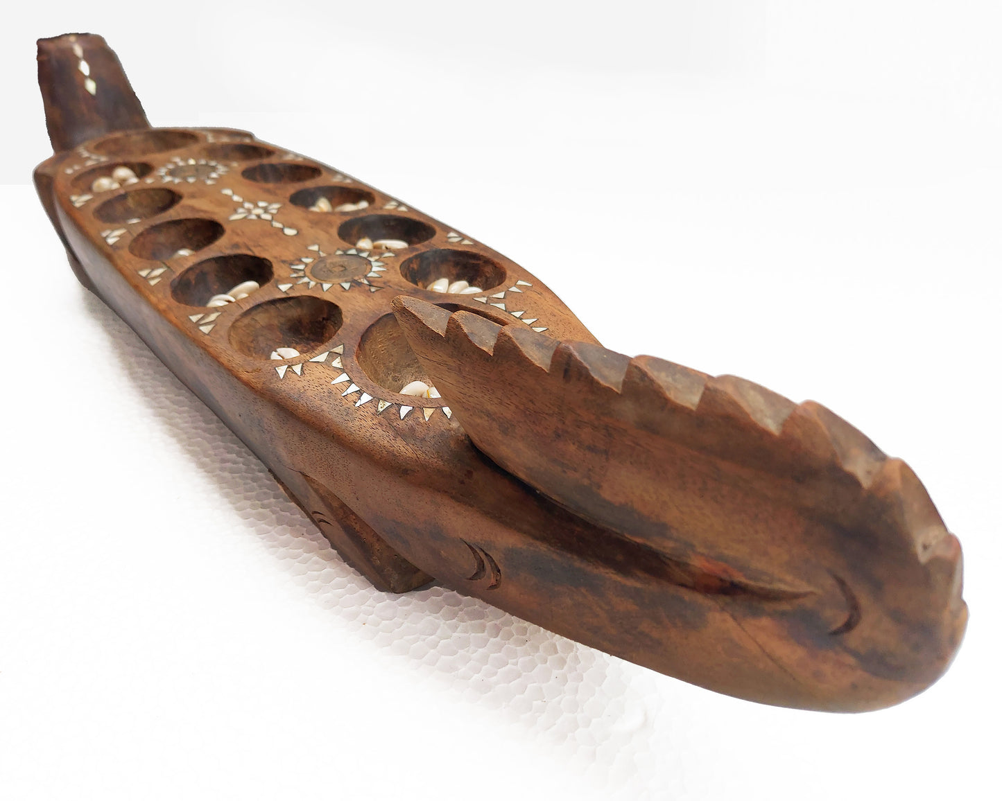 Traditional Handmade Wooden Mancala Board Game with Shell Inlay from Lombok Island - Strategy Game - Vintage Item - Asian Decor - Home Decor - Statement Pieces - Living Room Decor - Folk Art - Unique Gift Idea