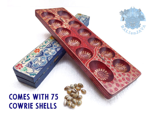 Foldable African Oware Wooden Mancala Board Game with Batik Pattern – Classic Strategy Game for Family Fun – Educational Math Game - Gift Idea