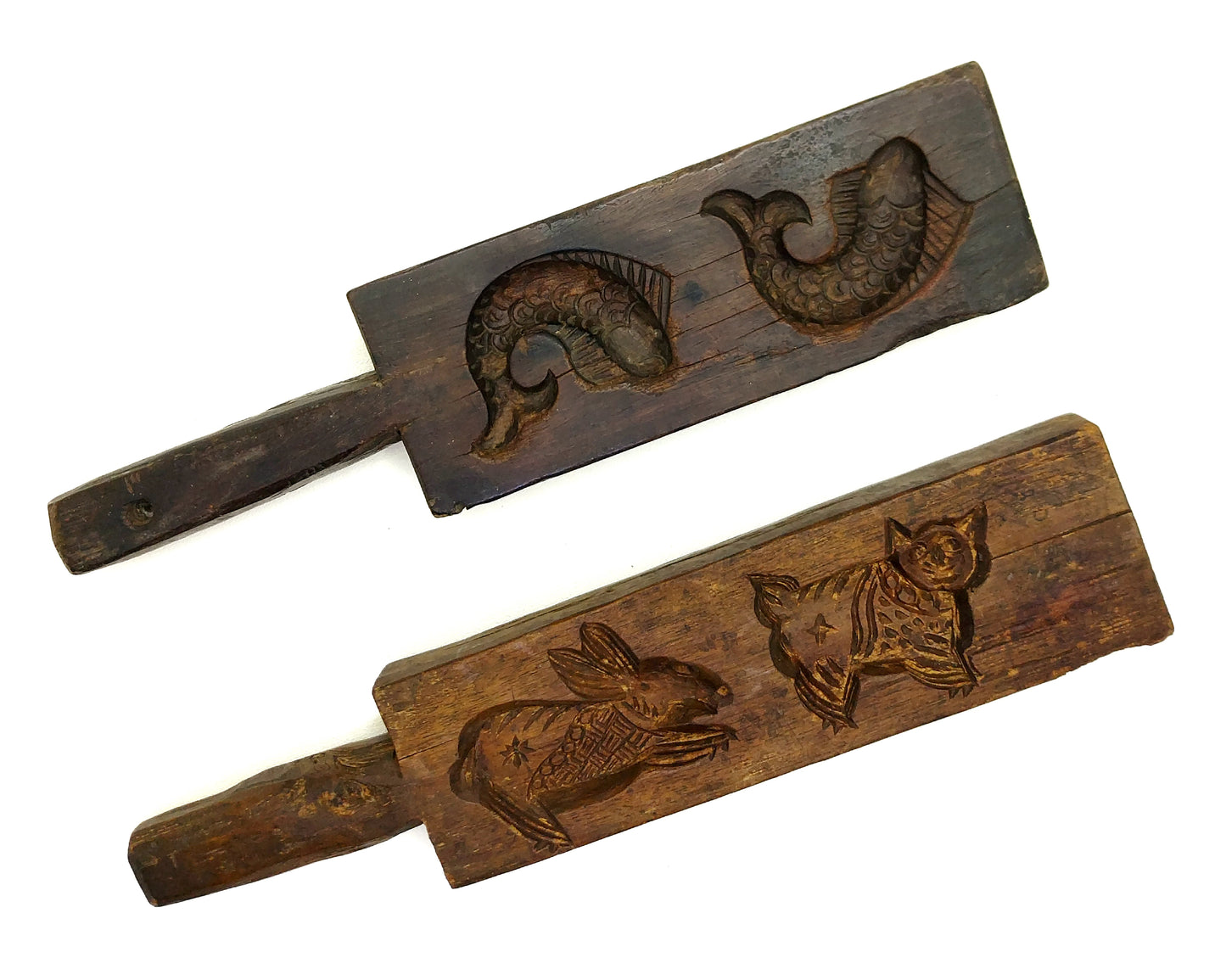 Vintage Oriental Wooden Biscuit Mold Set of 2 Cookie Molds Primitive Hand Carved Wooden Mold Kitchen Utensils Farmhouse Chic Rustic Home Decor