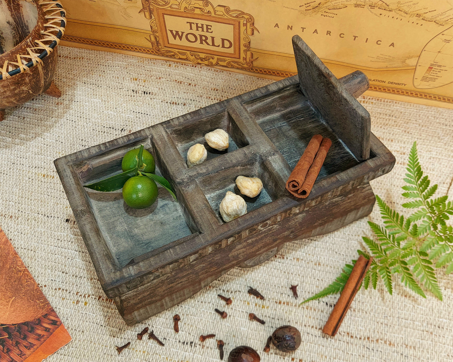 Vintage Wooden Betel Nut Box / Herbal Spice Box from Java – Rustic Home Decor Piece – Entryway Table Decor – KN001