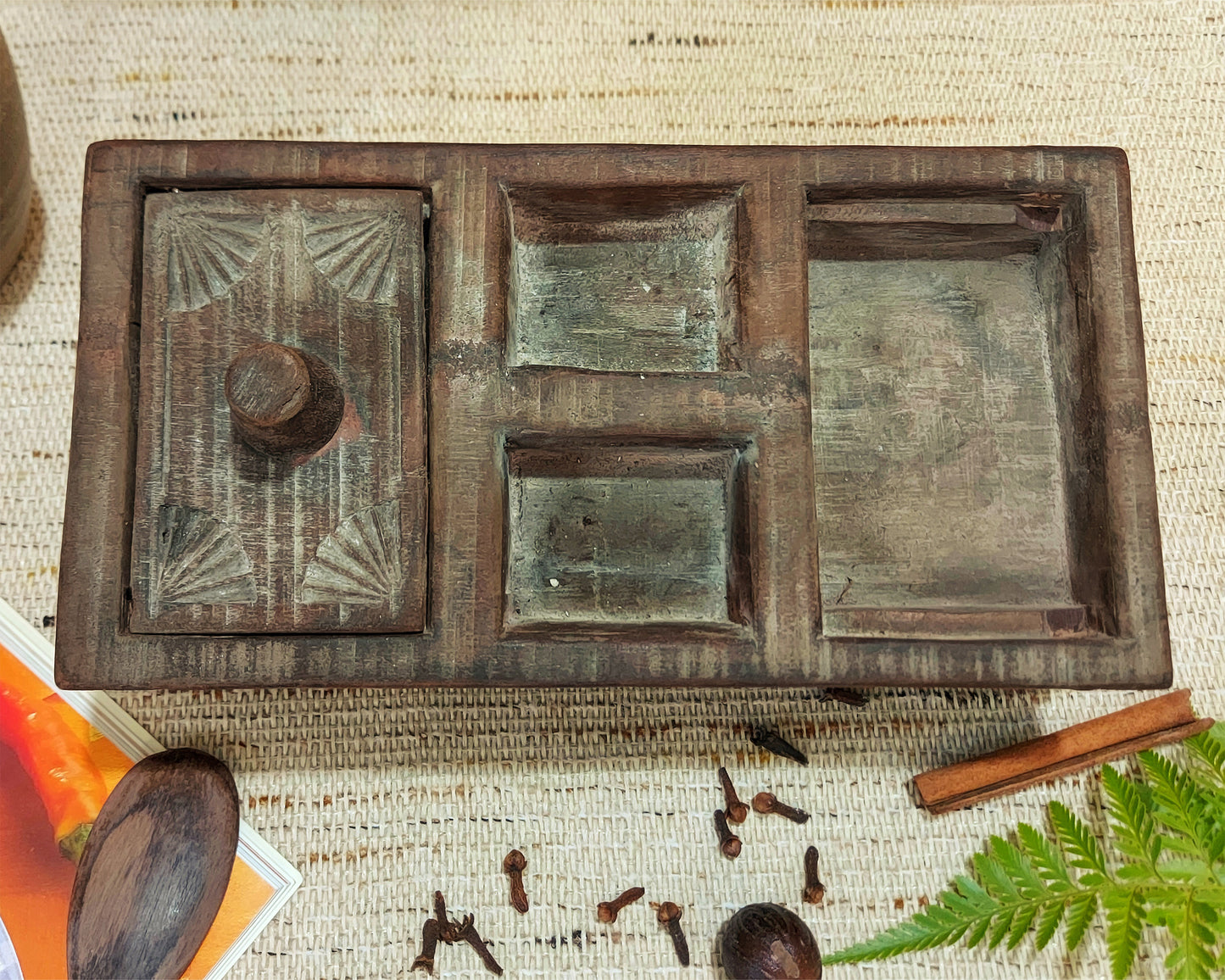 Vintage Wooden Betel Nut Box / Herbal Spice Box from Java – Rustic Home Decor Piece – Entryway Table Decor – KN001