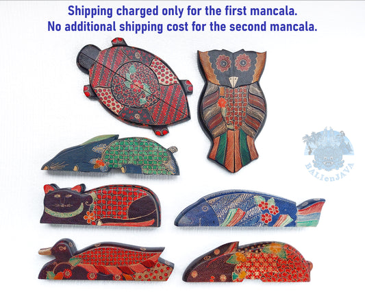 Bundle for Two Mancala Board Games - Animals Design with Batik Pattern - Classic Strategy Game - Family Fun - Artisan Gift Idea & Decor