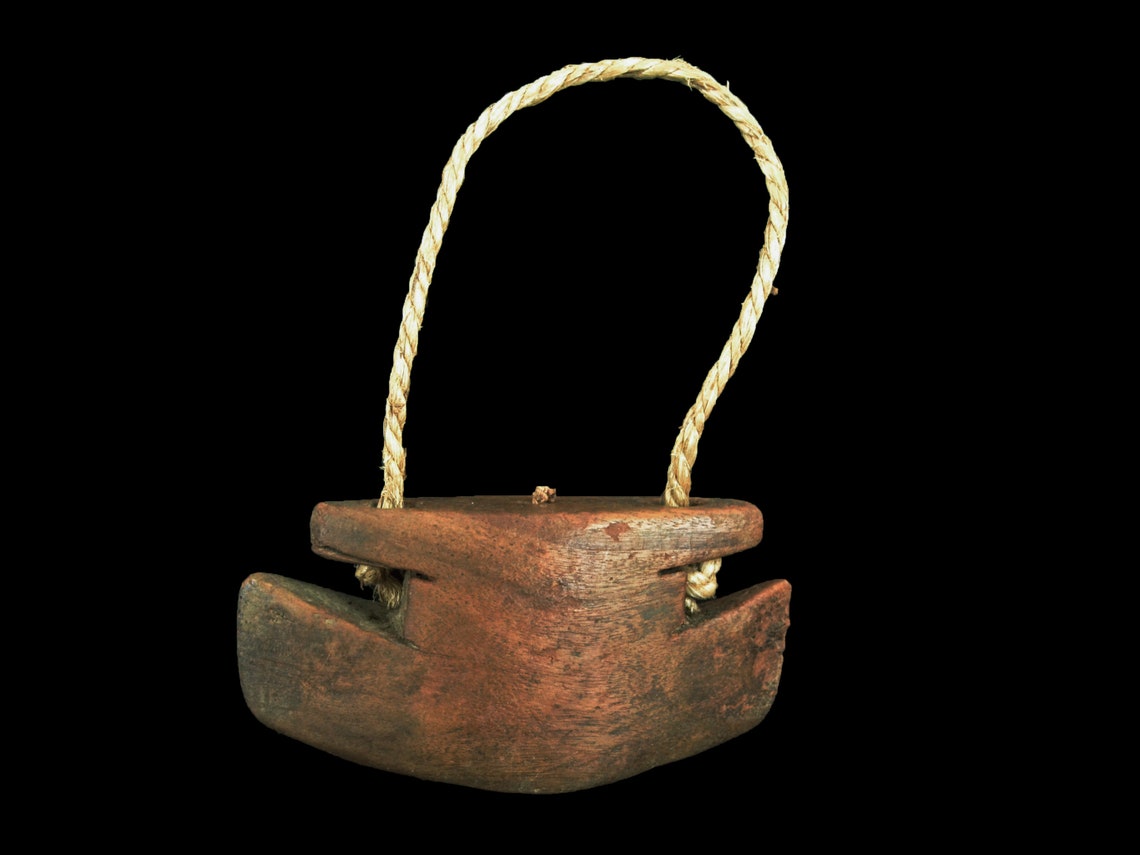Vintage Wooden Cow Bell Cowbell Asian Cattle Bell Primitive Decor Rustic Home Decor Farmhouse Wall Decor - BC1013