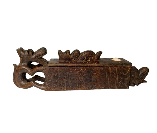 Rare Vintage Dayak Tribe Wooden Box Aso Dragon Ethnic Collectible Asian Folk Art Borneo Wood Carving Tribal Artifact Primitive Home Decor