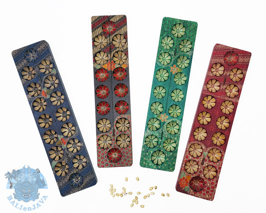 Long Foldable Wooden Mancala Board Game – Handmade Batik Design – Congkak, Oware, Sungka – Classic Strategy Game for Family Fun – Educational Math Game – Unique Decor & Gift