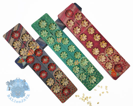 Long Foldable Wooden Mancala Board Game – Handmade Batik Design – Congkak, Oware, Sungka – Classic Strategy Game for Family Fun – Educational Math Game – Unique Decor & Gift