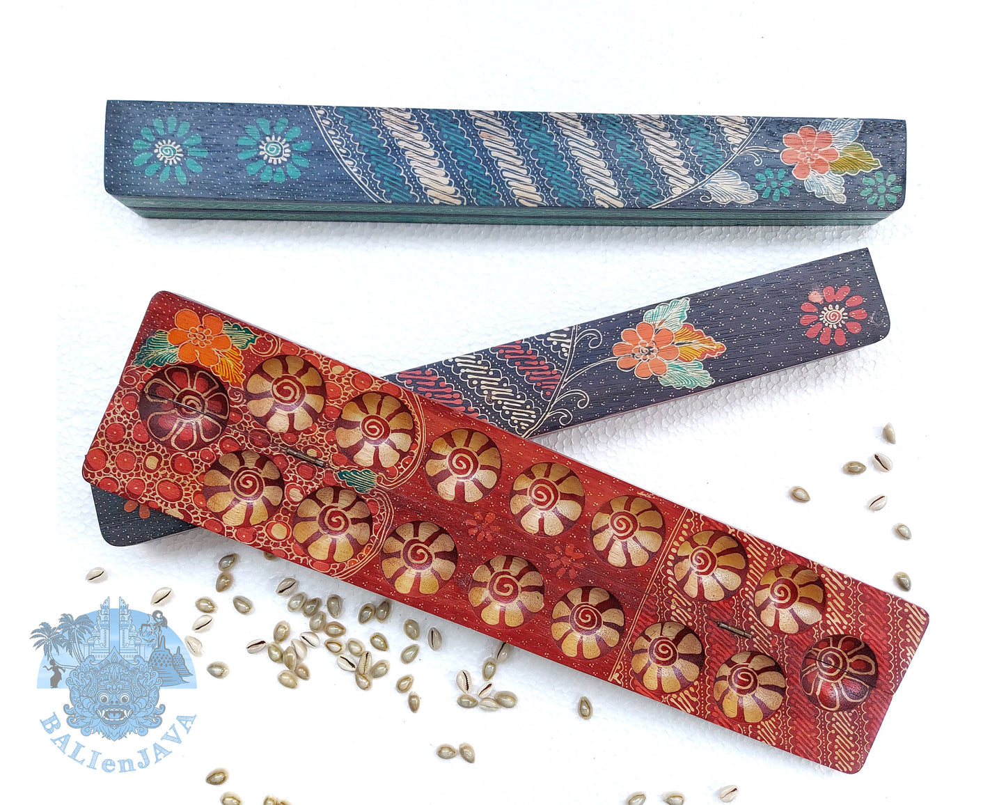 Long Foldable Wooden Mancala Board Game – Handmade Batik Design – Congkak, Oware, Sungka – Classic Strategy Game for Family Fun – Educational Math Game – Unique Decor & Gift