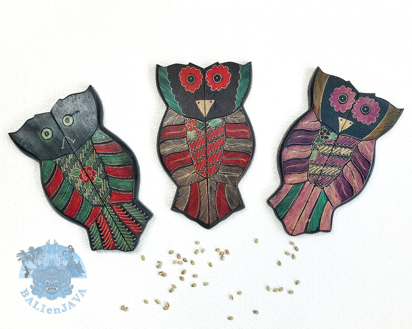 Owl Bird Wooden Mancala Board Game – Foldable Design with Handmade Batik Pattern – Tabletop Strategy Game for Family Fun & Math Skills – Unique Decor & Gift – Congkak, Sungka, Oware