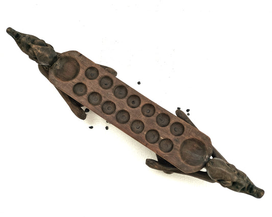 Vintage Asmat Tribe Mancala Board Game – Wood Carving – Primitive Decor – Asian Folk Art – Artisan Made Home Decor