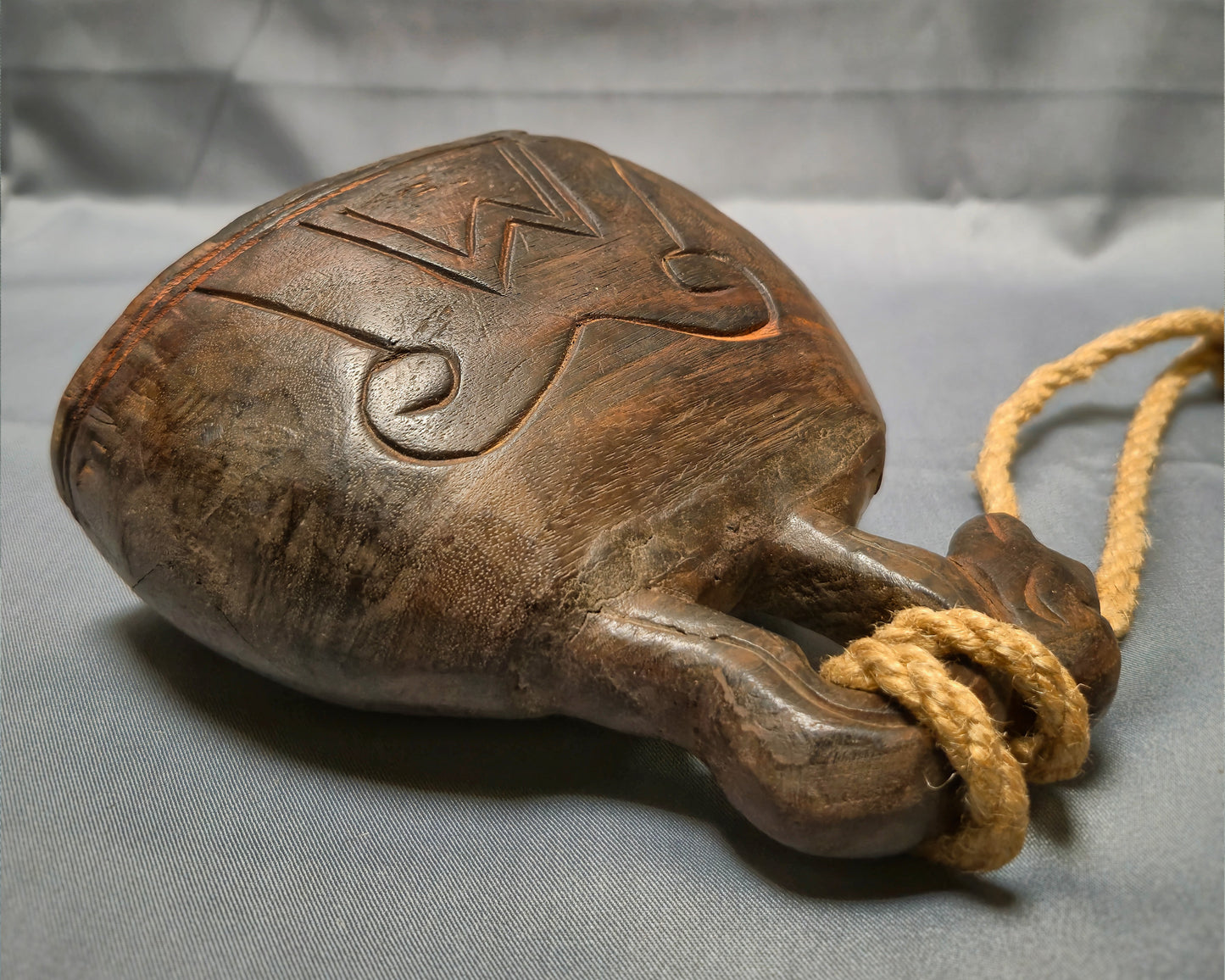 Vintage Wooden Bell with Monkey Figure – Asian Folk Art – Wall Hanging – Rustic Home Decor – Unique Gift Idea