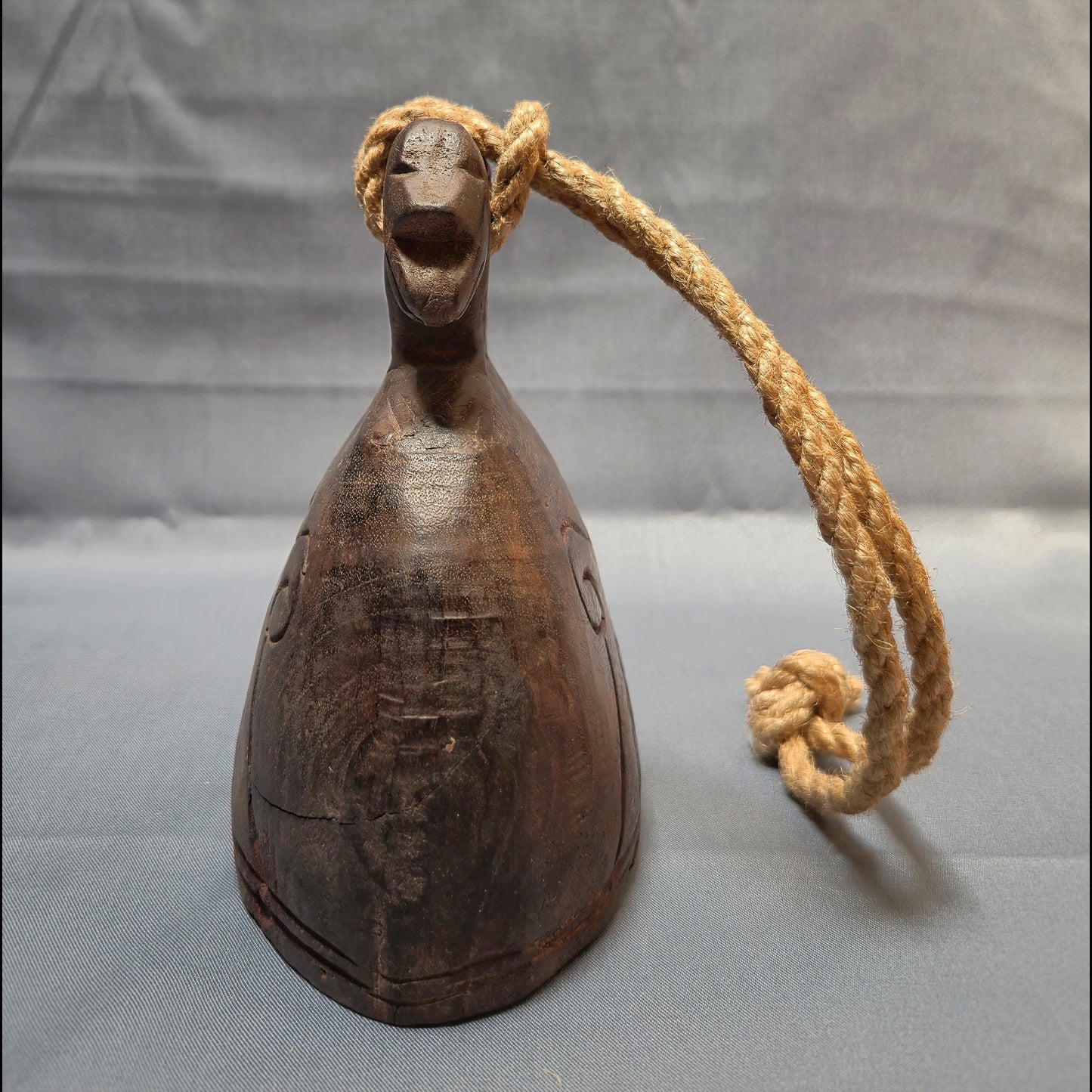 Vintage Wooden Bell with Monkey Figure – Asian Folk Art – Wall Hanging – Rustic Home Decor – Unique Gift Idea