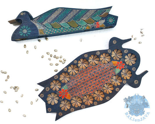 Large 7 Holes Batik Duck Wooden Mancala Board Game - Foldable Asian Congkak - Oware - Filipino Sungka - Home Decor - Gift Idea - Family Game - Table Game - Strategy Games - Math Games