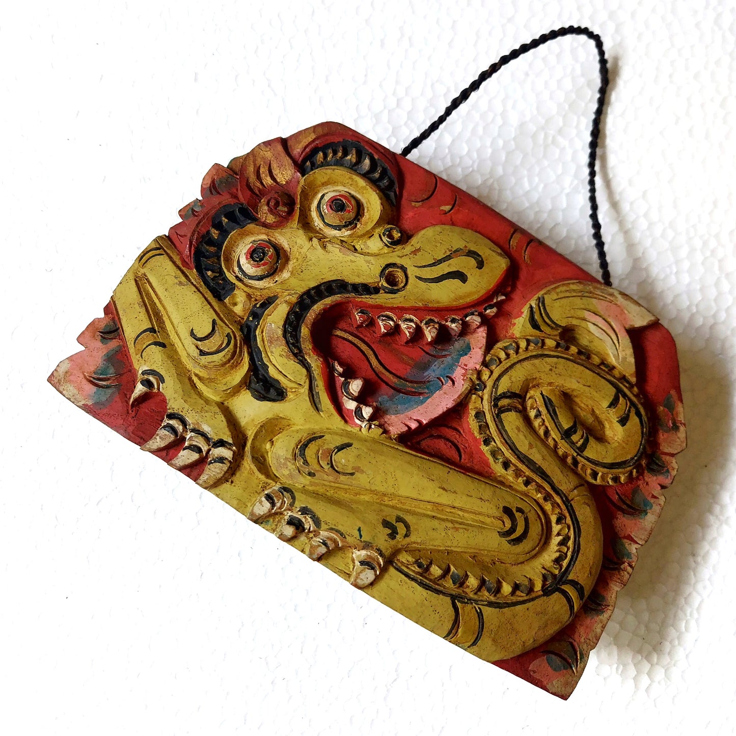 Bali Dragon Rustic Wooden Bell Traditional Folk Art Balinese Wood Carving Cattle Bell Primitive Statement Piece Home Decor Collectible Asian Vintage Item  - BF1011