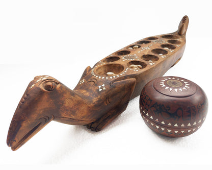 Traditional Handmade Wooden Mancala Board Game with Shell Inlay from Lombok Island - Strategy Game - Vintage Item - Asian Decor - Home Decor - Statement Pieces - Living Room Decor - Folk Art - Unique Gift Idea