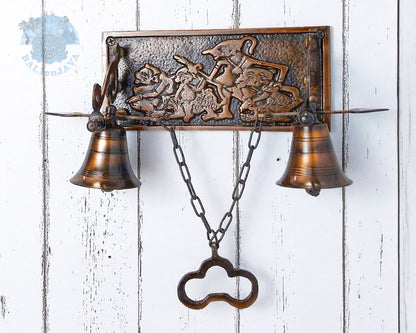 Brass Door Bell with Javanese Folklore Carving – Wall Mounted Home Doorbell – Door Chime – Door Furniture – Shopkeeper Bell