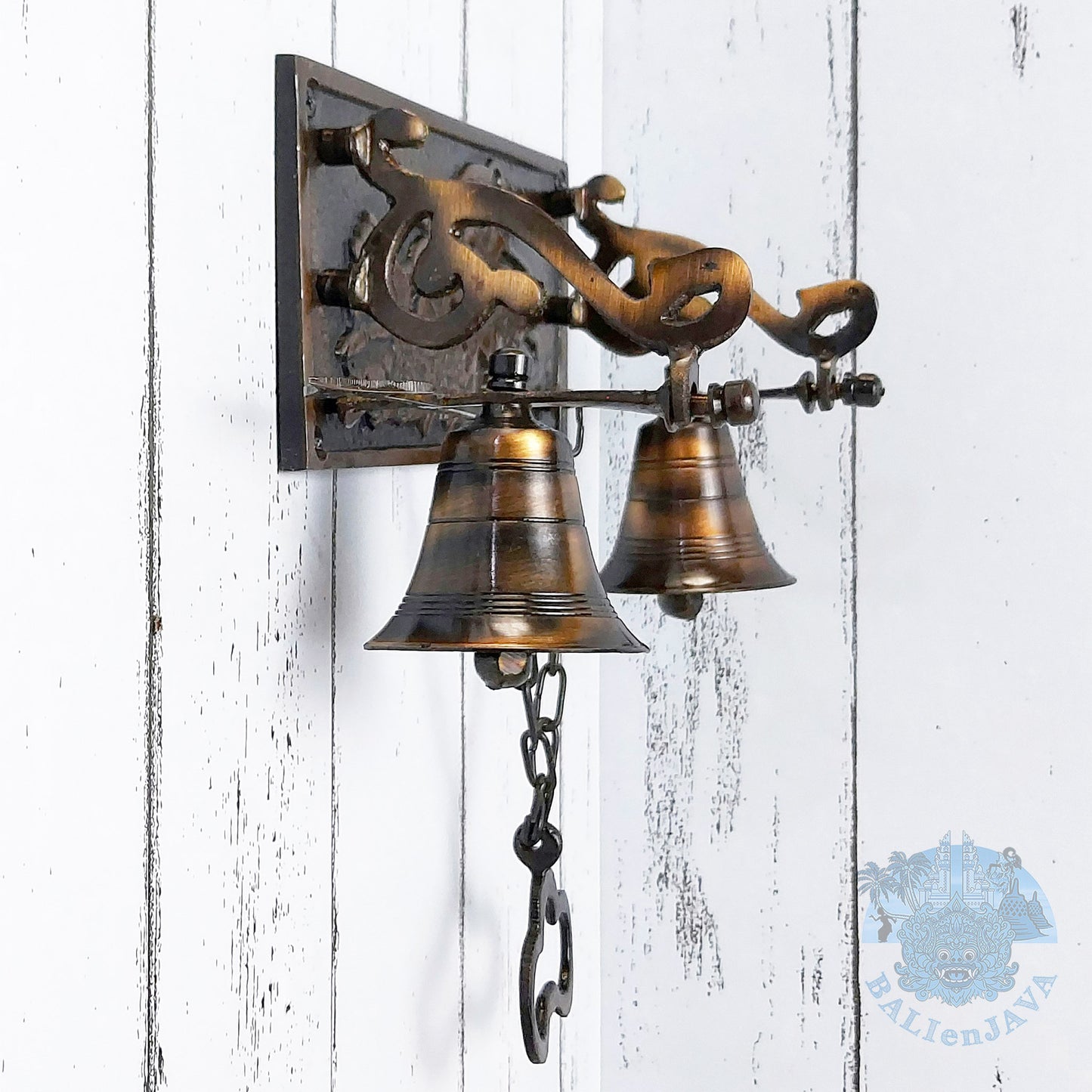Brass Door Bell with Javanese Folklore Carving – Wall Mounted Home Doorbell – Door Chime – Door Furniture – Shopkeeper Bell