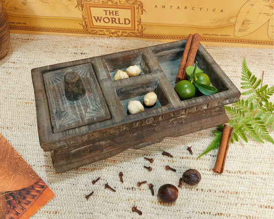 Vintage Wooden Betel Nut Box / Herbal Spice Box from Java – Rustic Home Decor Piece – Entryway Table Decor – KN001