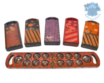 Portable Wooden Mancala Board Game – Foldable Design with Handmade Batik Pattern – Colorful Handpainted Craft – Strategy Game for Family Fun – Educational Math Game – Unique Gift Idea