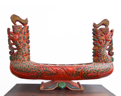 Red Javanese Dragon Vintage Mancala Wooden Board Game Southeast Asian Folk Art Congkak Kalaha Sungka Home Decor Statement Piece