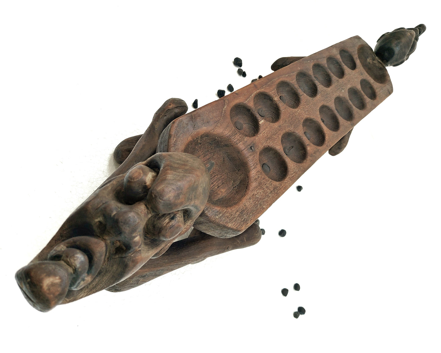 Vintage Asmat Tribe Mancala Board Game – Wood Carving – Primitive Decor – Asian Folk Art – Artisan Made Home Decor