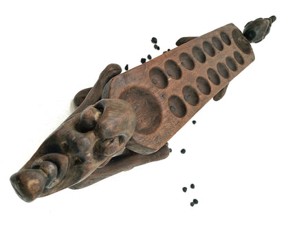 Vintage Asmat Tribe Mancala Board Game – Wood Carving – Primitive Decor – Asian Folk Art – Artisan Made Home Decor