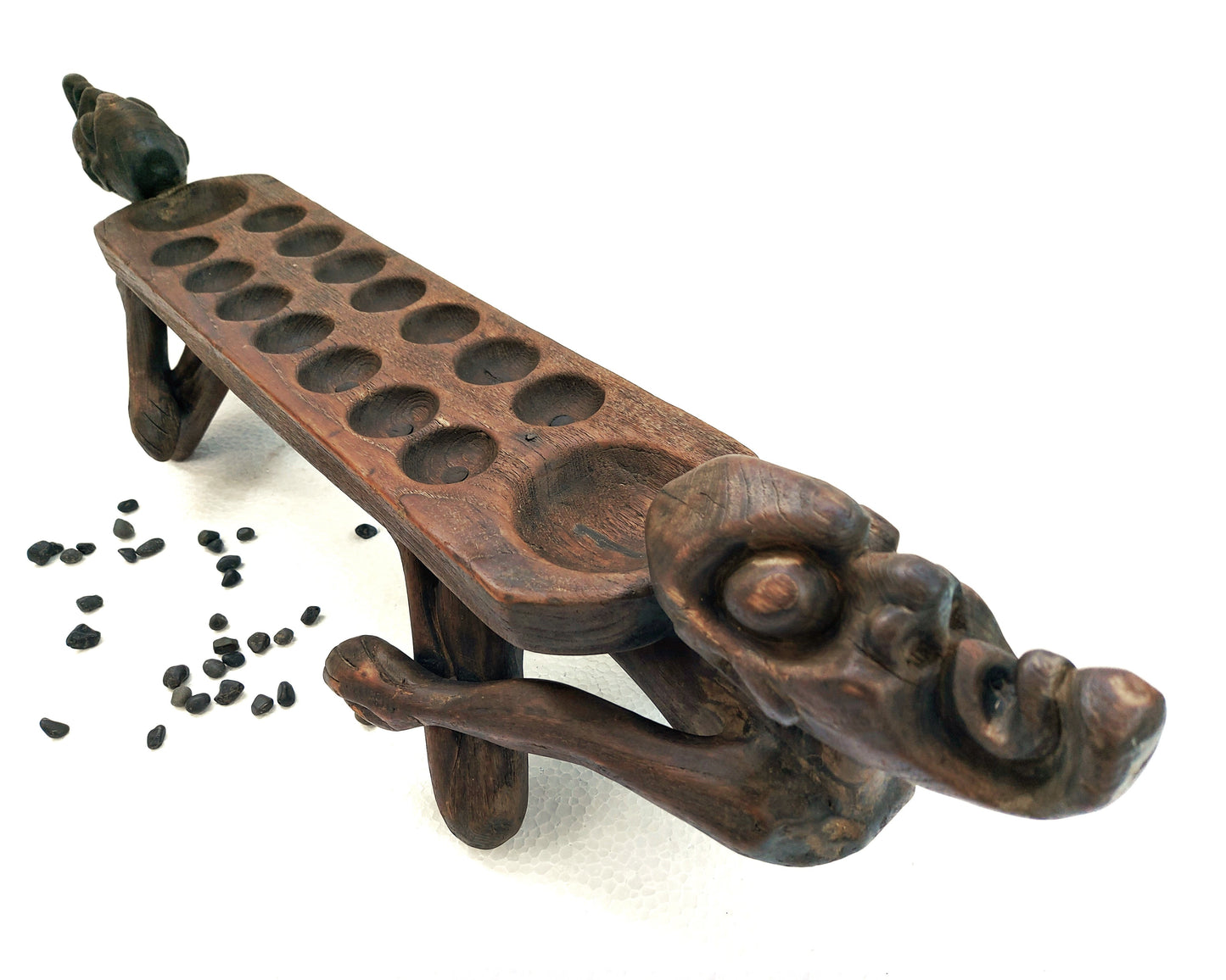 Vintage Asmat Tribe Mancala Board Game – Wood Carving – Primitive Decor – Asian Folk Art – Artisan Made Home Decor