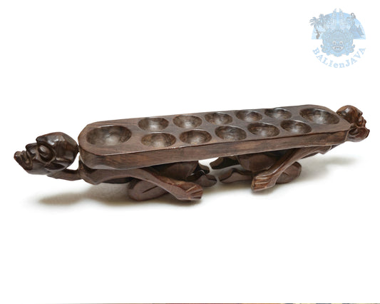 Vintage Asmat Tribe Wood Carving Mancala Board Game 5-Holes – Primitive Decor – Asian Folk Art – Living Room Home Decor