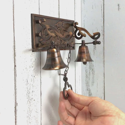 Brass Door Bell with Javanese Folklore Carving – Wall Mounted Home Doorbell – Door Chime – Door Furniture – Shopkeeper Bell