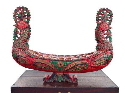 Vintage Javanese Red Peacock Mancala Board Game Congkak Kalaha Sungka Home Decor Statement Piece Southeast Asian Folk Art