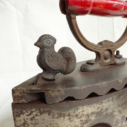 Vintage Coal Iron Set with Rooster Latch – 20th Century Charcoal Clothes Iron – Rustic Home Décor & Collectible Gift