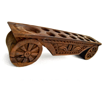 Vintage Wagon Cart Wheel Mancala Wooden Board Game Javanese Jepara Wood Carving Strategy Game Home Decor Statement Piece