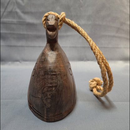 Vintage Wooden Bell with Monkey Figure – Asian Folk Art – Wall Hanging – Rustic Home Decor – Unique Gift Idea