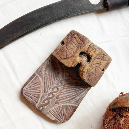 Vintage Carved Wooden Knife Holder | Coconut Harvester Belt Holster | Asian Folk Art | DG1501
