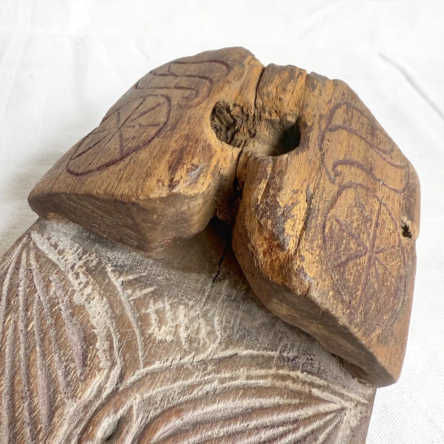 Vintage Carved Wooden Knife Holder | Coconut Harvester Belt Holster | Asian Folk Art | DG1501