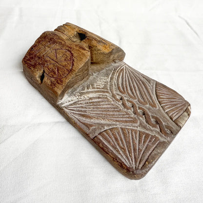 Vintage Carved Wooden Knife Holder | Coconut Harvester Belt Holster | Asian Folk Art | DG1501