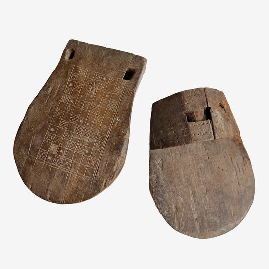 Vintage Wooden Dagger Holder (Set of 2) with Javanese Calendar Carving