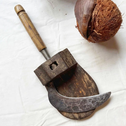 Vintage Wooden Dagger Holder for Coconut Harvester (Set of 2) with Javanese Calendar Carving | DG1502